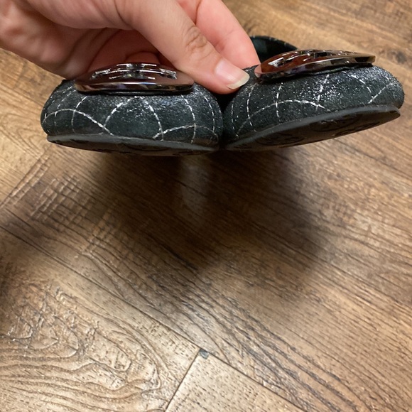 Tory Burch Quinn Ballet Suede Quilted Black + Silver Ballett Flats 8 - Picture 9 of 11